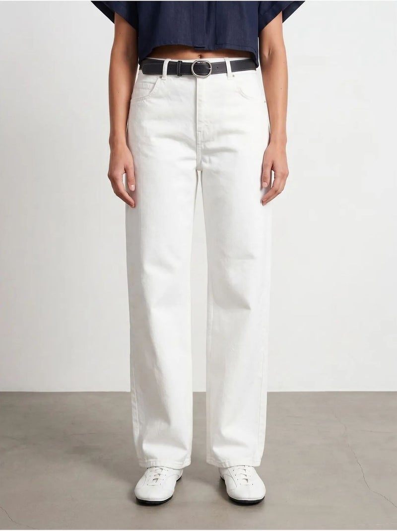 Jean large en denim de coton à taille haute dilvin Blanc - Kiabi
