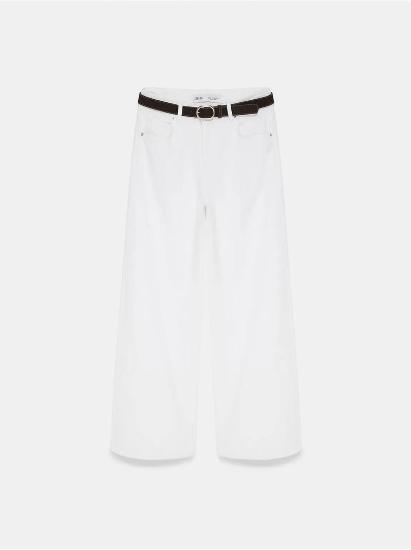 Jean large en denim de coton à taille haute dilvin Blanc - Kiabi