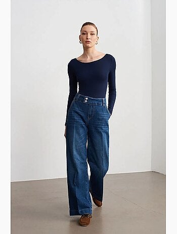 Jean large en denim de coton à taille haute dilvin