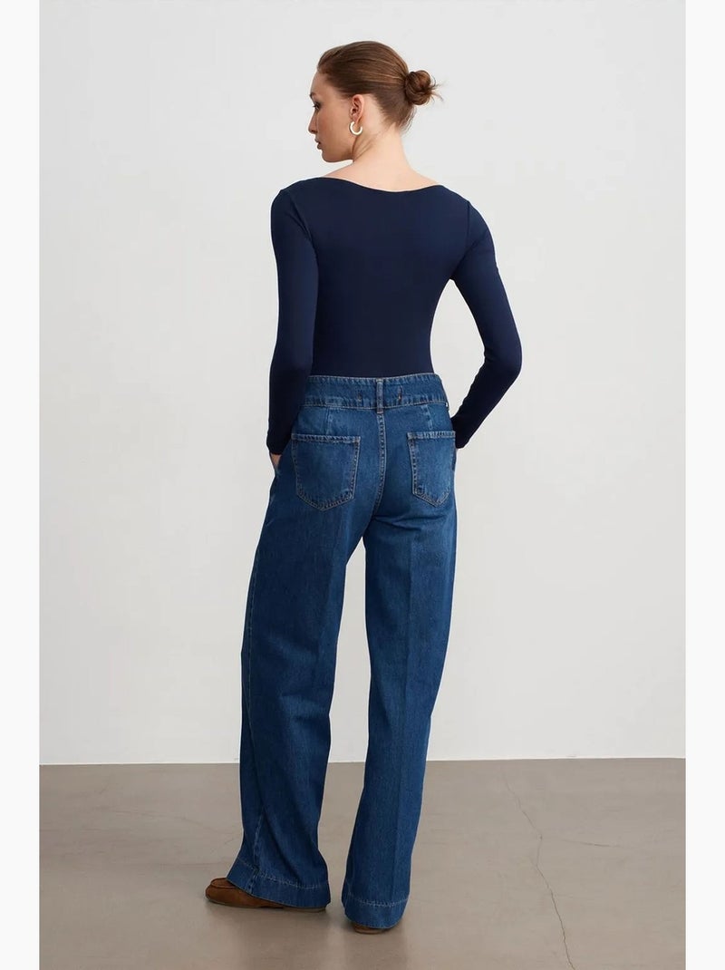 Jean large en denim de coton à taille haute dilvin Bleu saphir - Kiabi