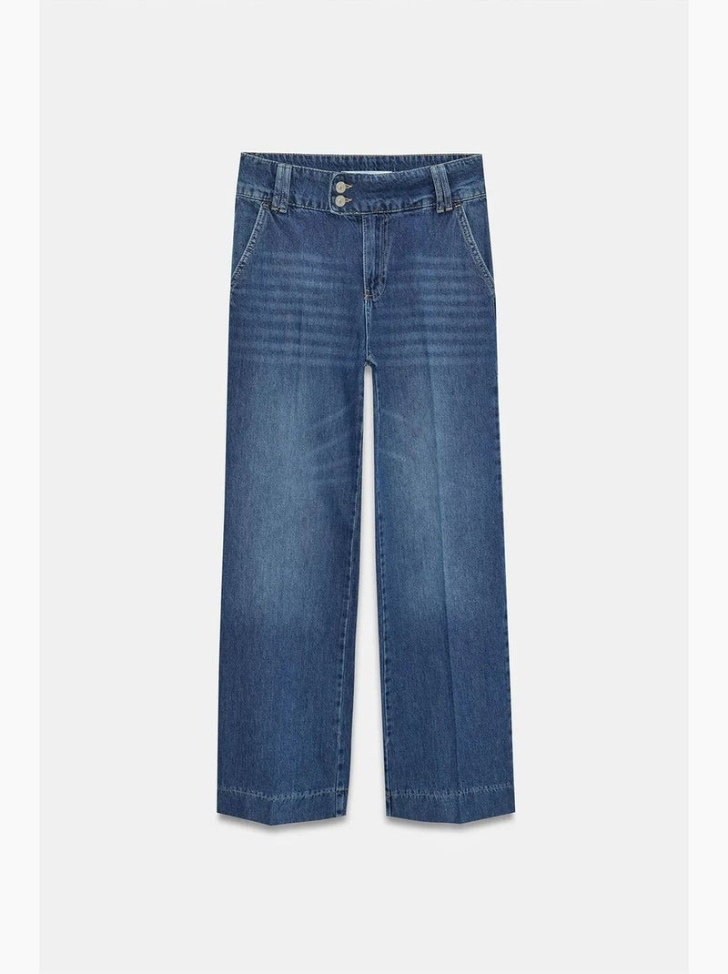 Jean large en denim de coton à taille haute dilvin Bleu saphir - Kiabi