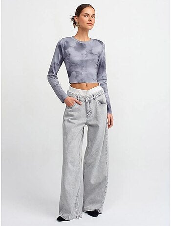 Jean large en denim de coton à taille haute dilvin