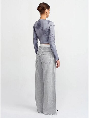 Jean large en denim de coton à taille haute dilvin