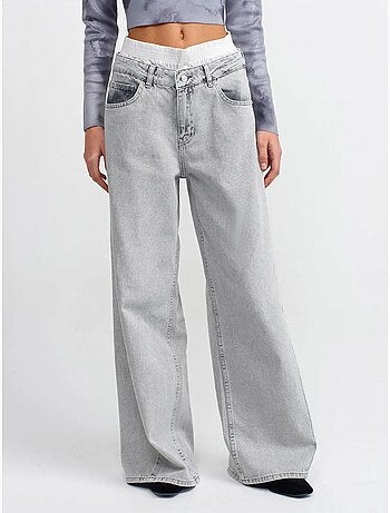 Jean large en denim de coton à taille haute dilvin