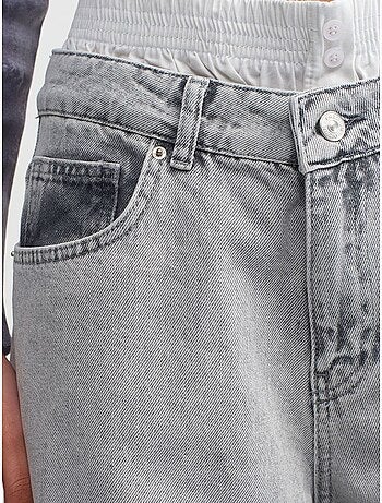 Jean large en denim de coton à taille haute dilvin