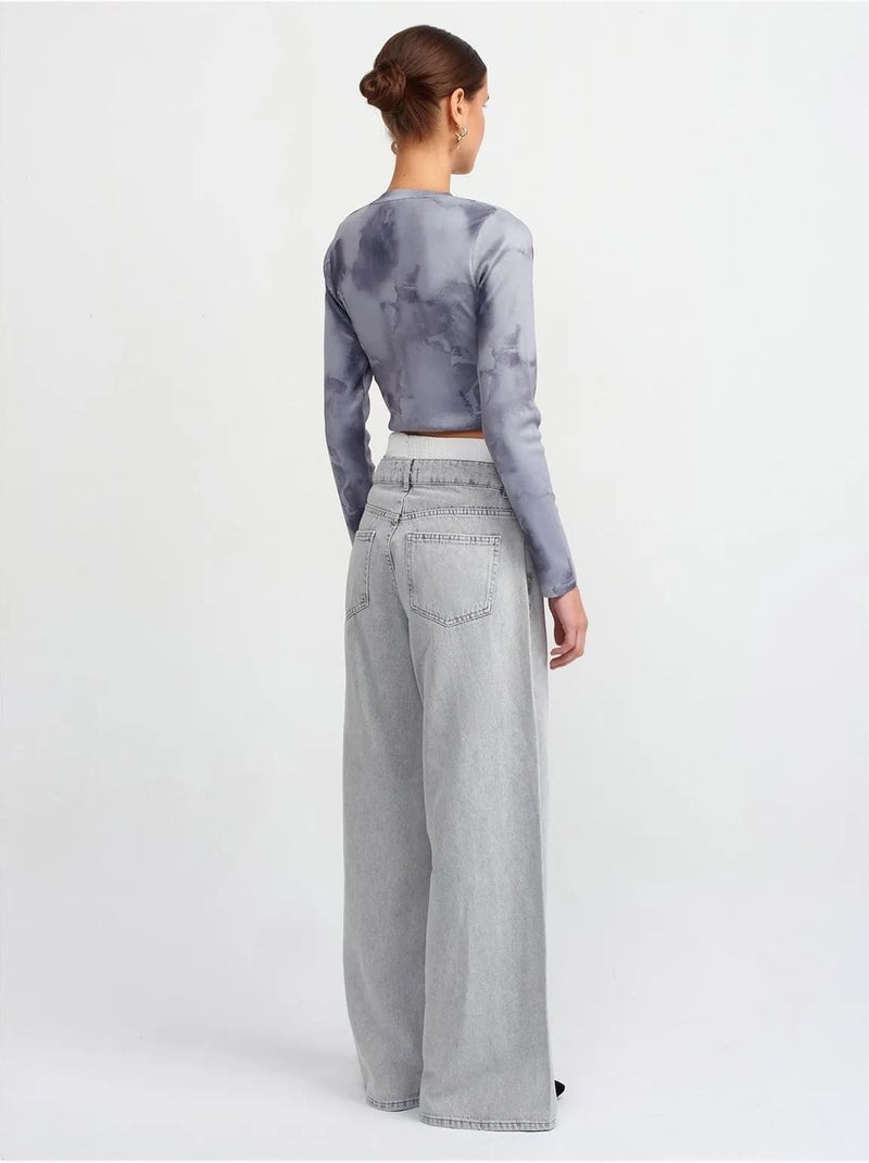 Jean large en denim de coton à taille haute dilvin Gris clair - Kiabi