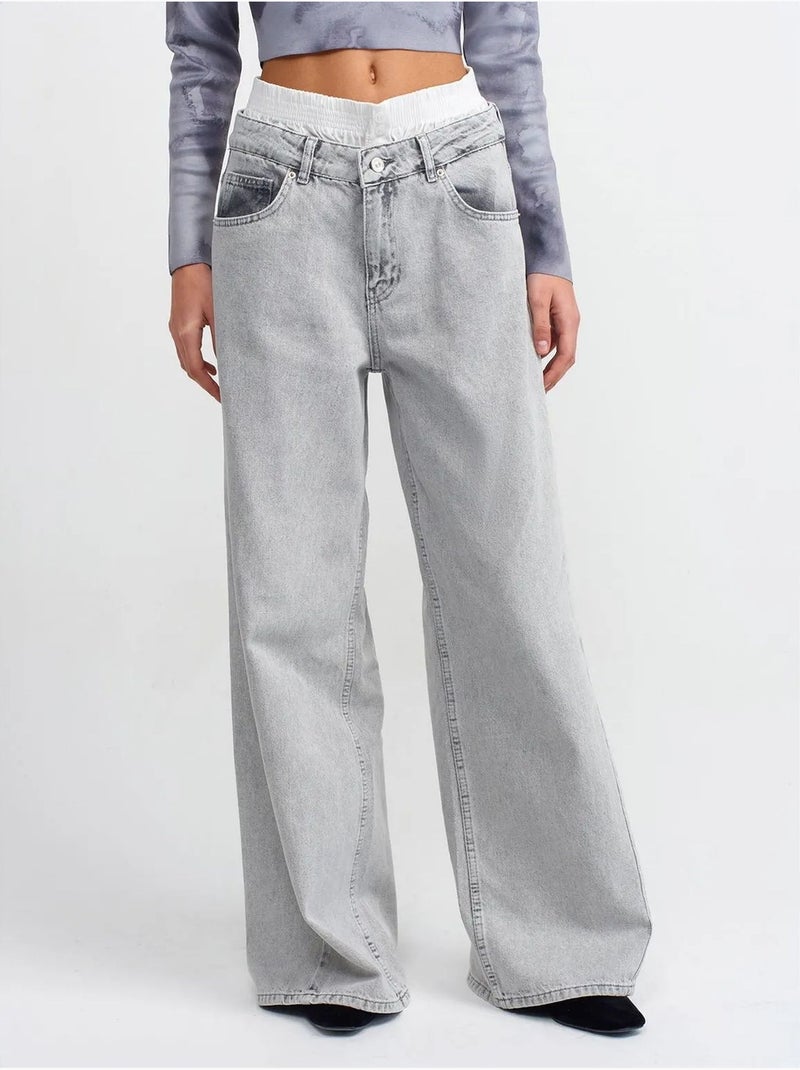 Jean large en denim de coton à taille haute dilvin Gris clair - Kiabi
