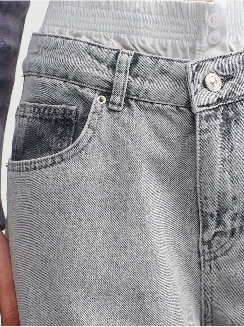 Jean large en denim de coton à taille haute dilvin Gris clair - Kiabi