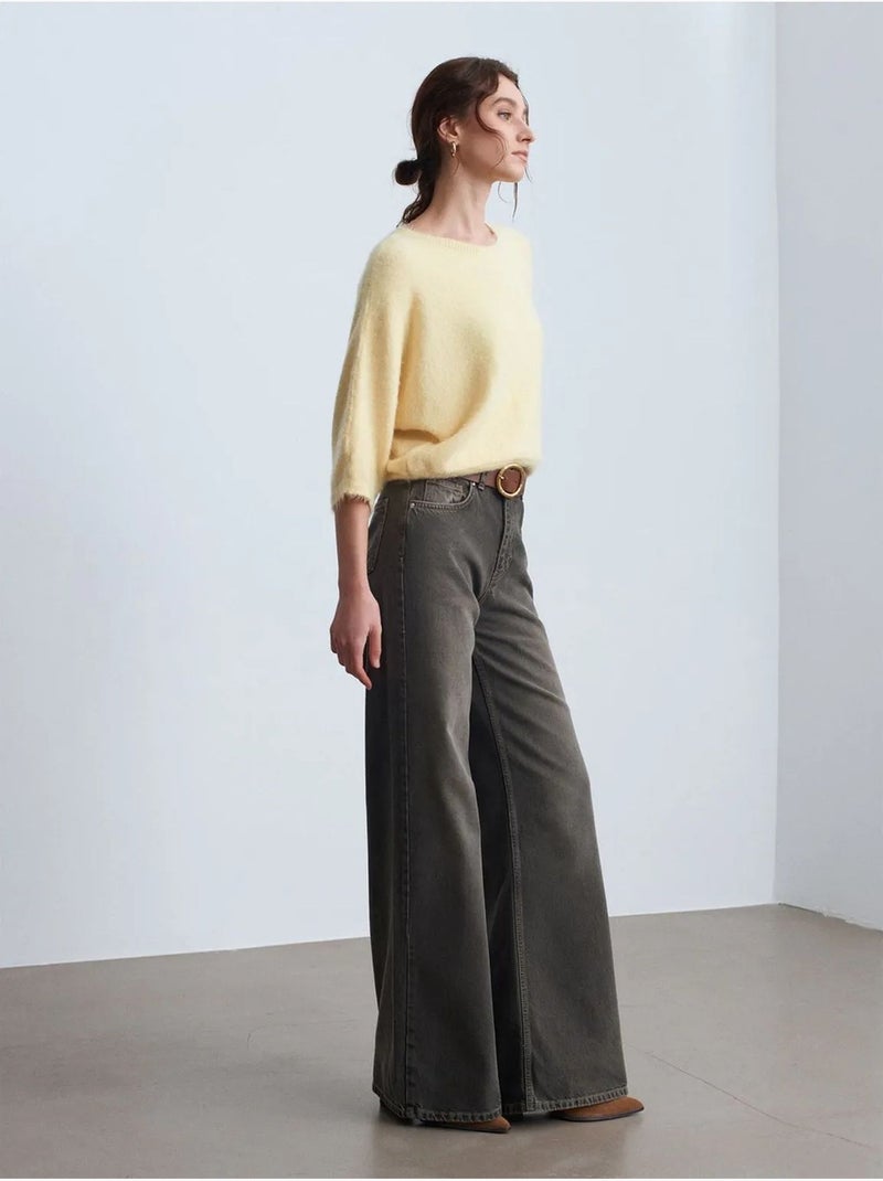 Jean large en denim de coton à taille haute dilvin Gris foncé - Kiabi