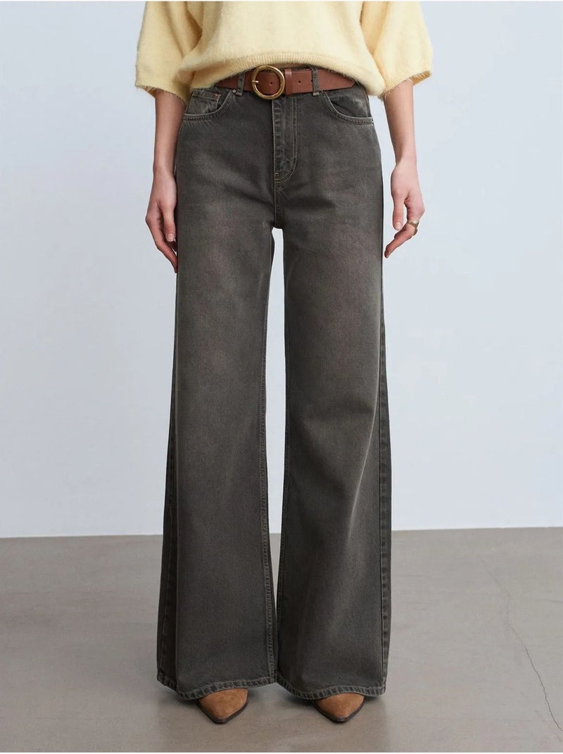 Jean large en denim de coton à taille haute dilvin Gris foncé - Kiabi