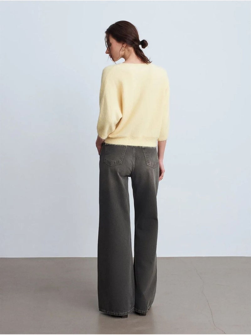 Jean large en denim de coton à taille haute dilvin Gris foncé - Kiabi