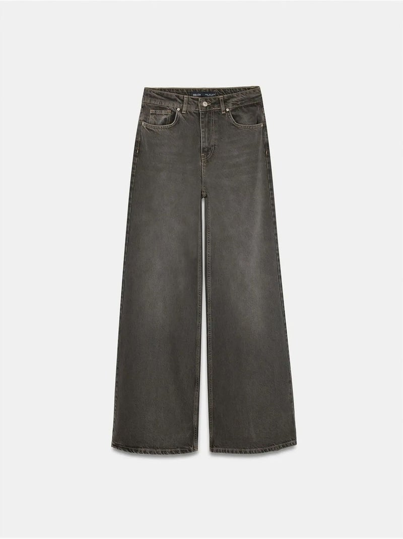 Jean large en denim de coton à taille haute dilvin Gris foncé - Kiabi