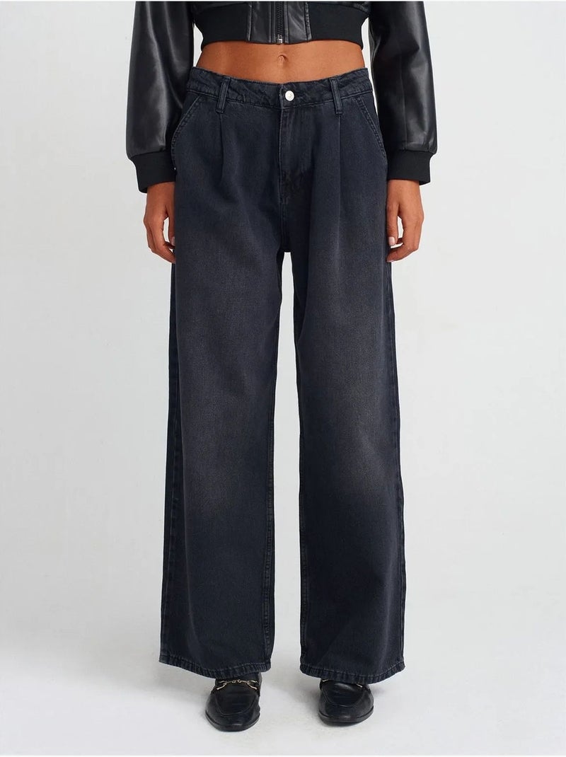 Jean Large En Denim De Coton, Taille Haute Bleu outremer - Kiabi