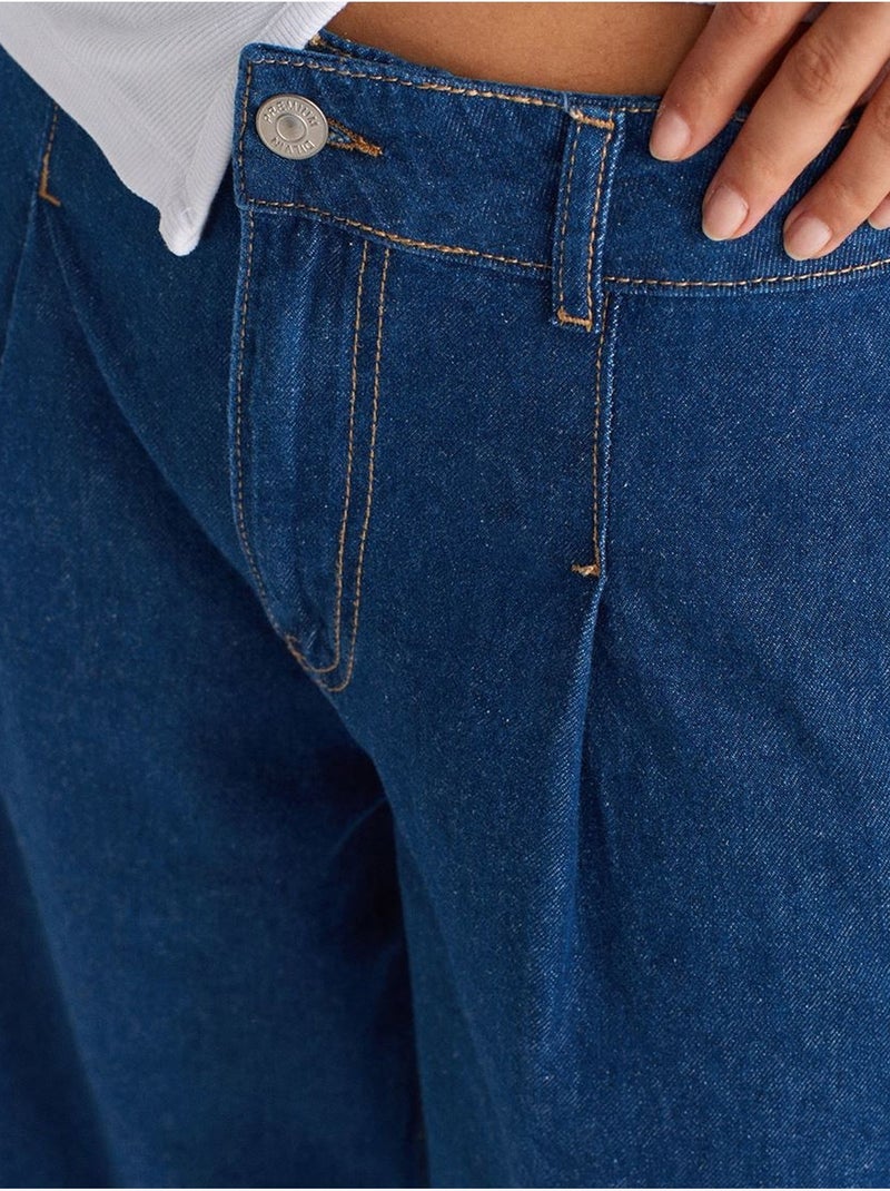 Jean Large En Denim De Coton, Taille Haute Bleu roi - Kiabi
