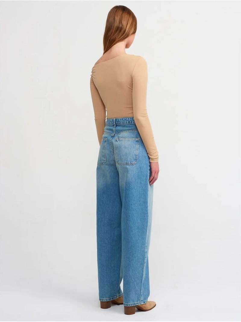 Jean Large En Denim De Coton, Taille Haute Bleu roi - Kiabi