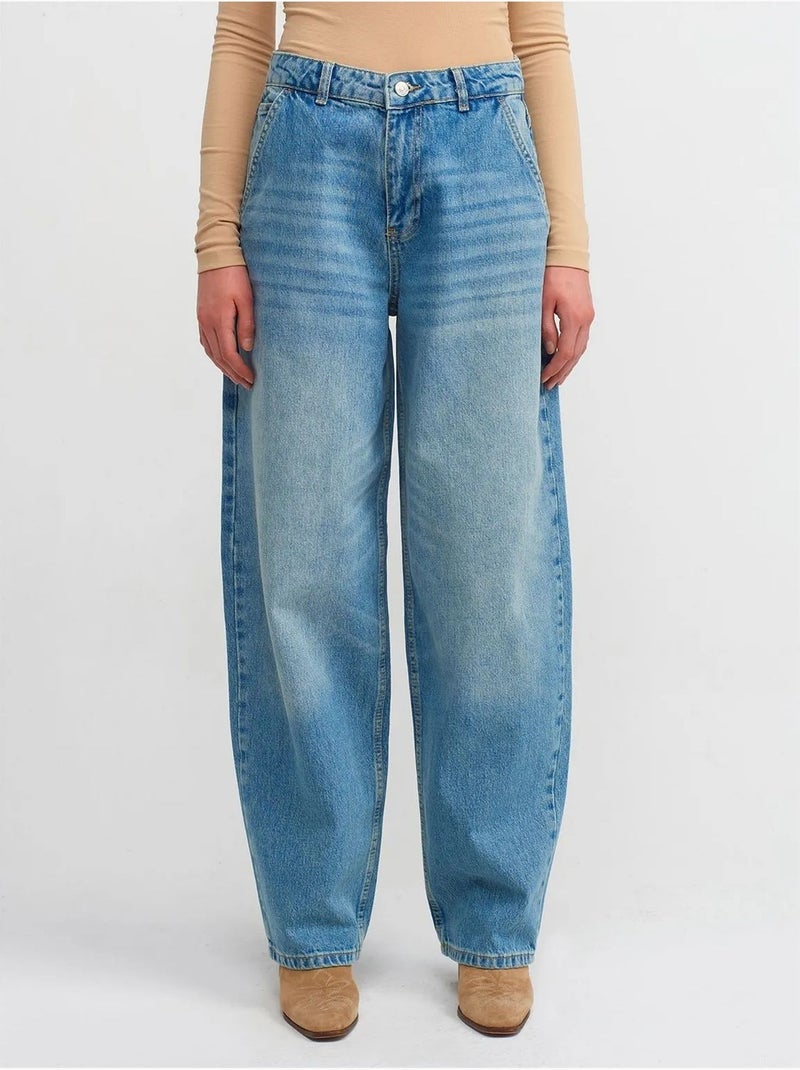 Jean Large En Denim De Coton, Taille Haute Bleu roi - Kiabi