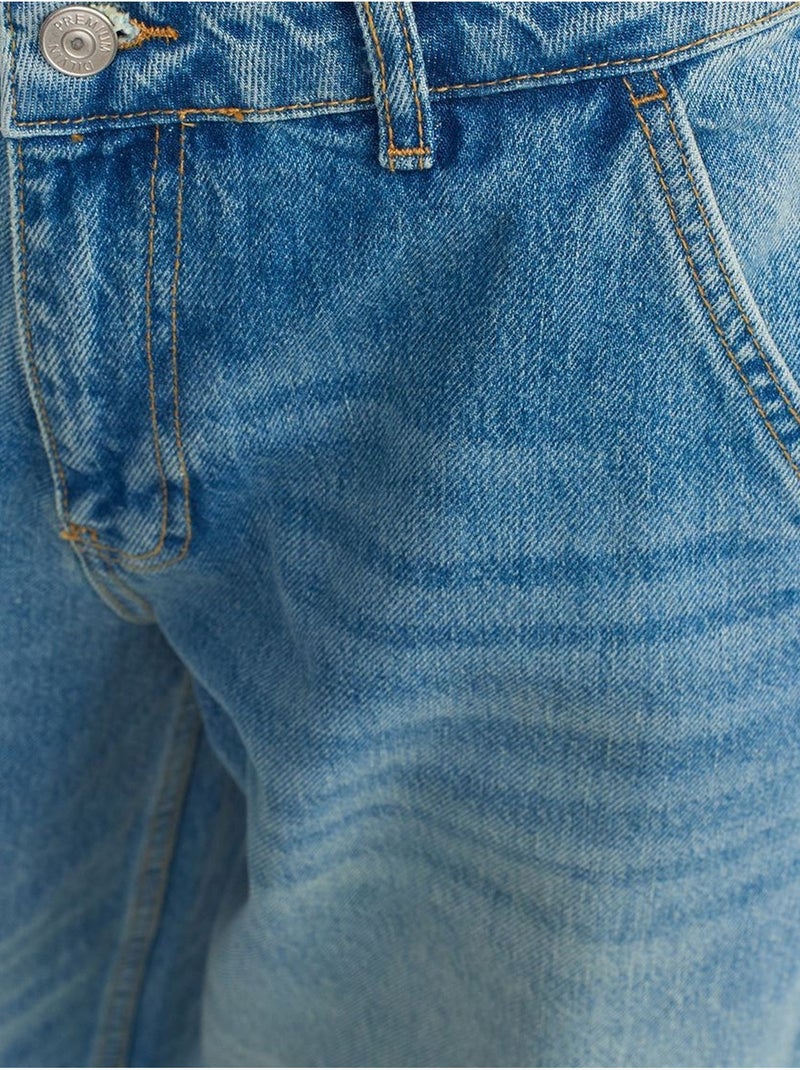 Jean Large En Denim De Coton, Taille Haute Bleu roi - Kiabi