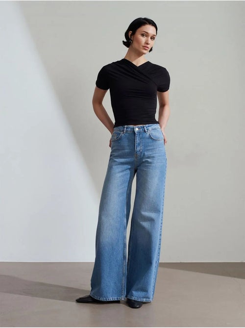 Jean Large En Denim De Coton, Taille Haute - Kiabi