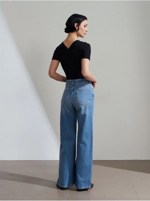 Jean Large En Denim De Coton, Taille Haute - Kiabi