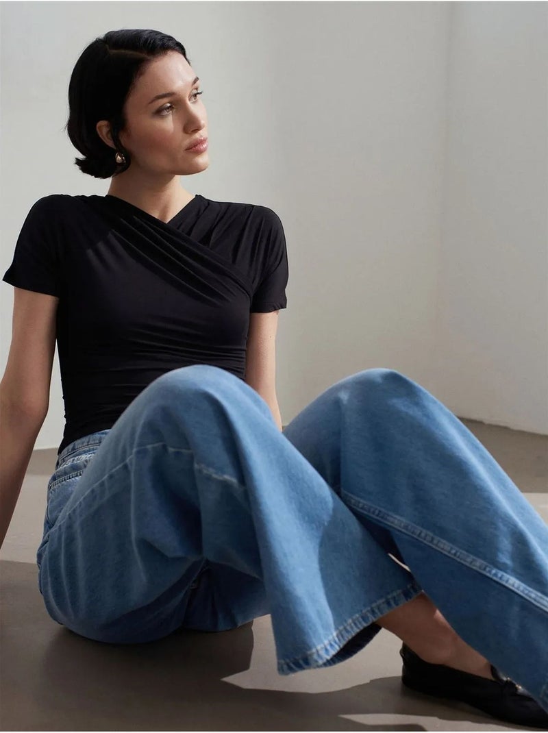 Jean Large En Denim De Coton, Taille Haute Bleu roi - Kiabi