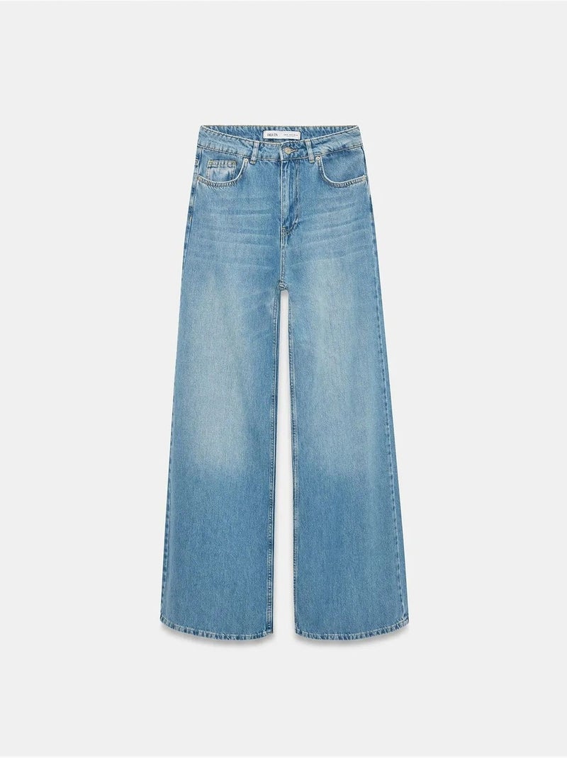 Jean Large En Denim De Coton, Taille Haute Bleu roi - Kiabi