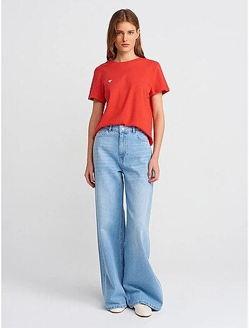 Jean large en denim de coton, taille haute dilvin