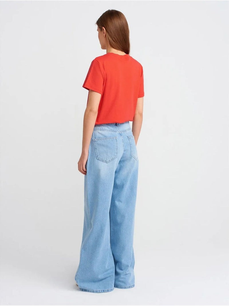 Jean large en denim de coton, taille haute dilvin Bleu clair - Kiabi