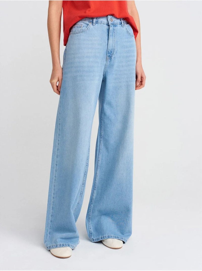 Jean large en denim de coton, taille haute dilvin Bleu clair - Kiabi