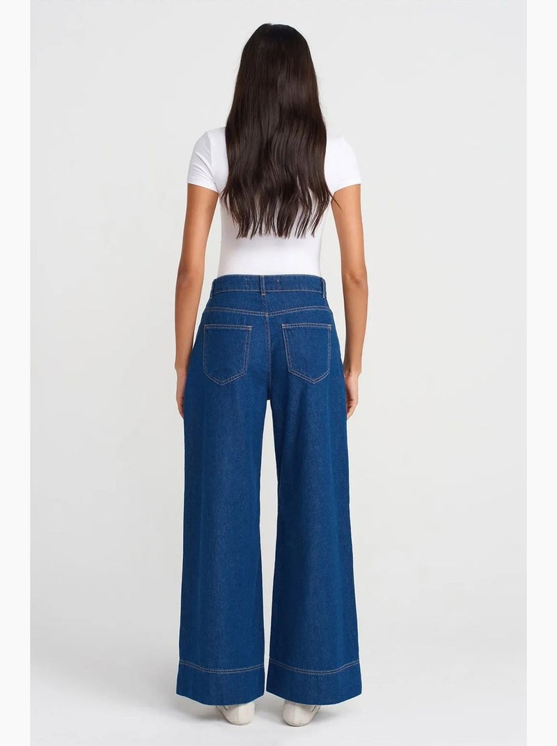 Jean large en denim de coton, taille haute dilvin Bleu saphir - Kiabi