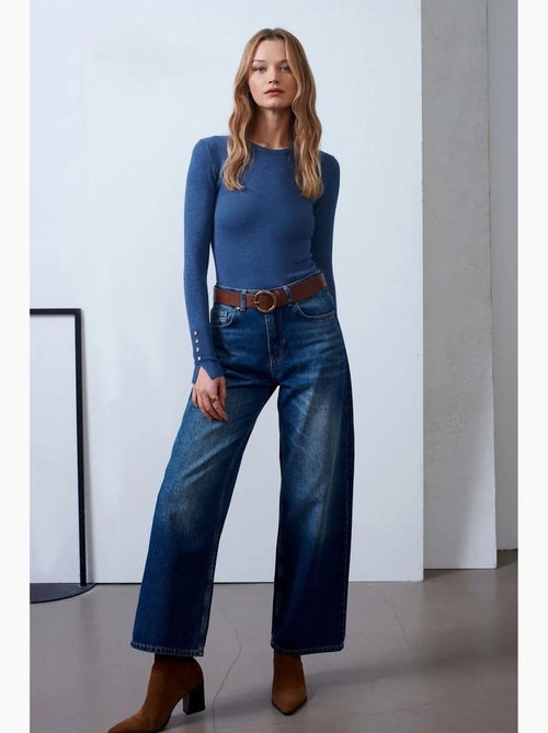 Jean large en denim de coton taille haute dilvin - Kiabi Jean large en denim de coton taille haute dilvin - Kiabi