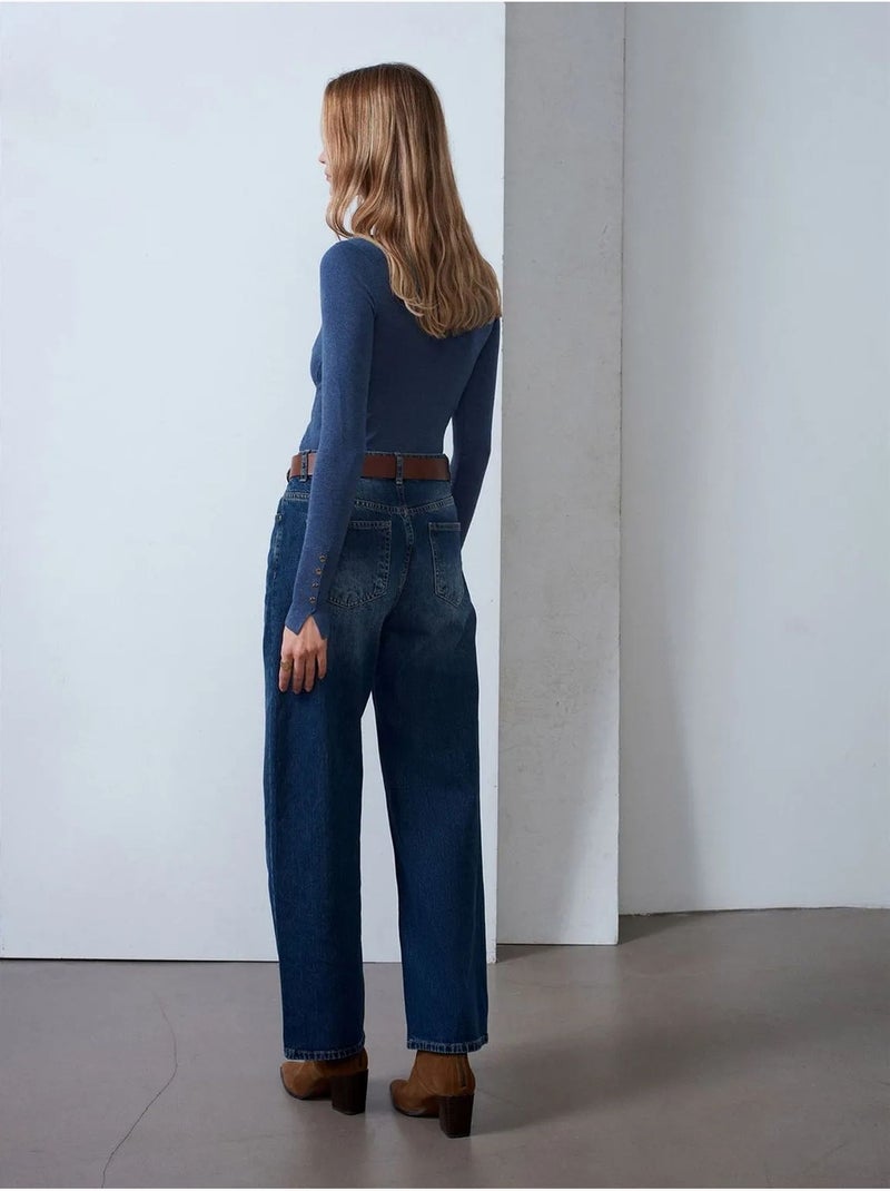 Jean large en denim de coton taille haute dilvin Bleu saphir - Kiabi
