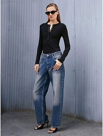 Jean large en denim de coton, taille haute dilvin