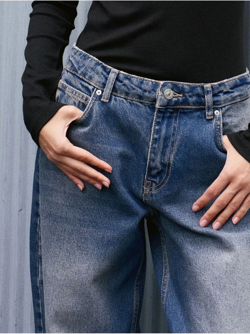 Jean large en denim de coton, taille haute dilvin Bleu saphir - Kiabi