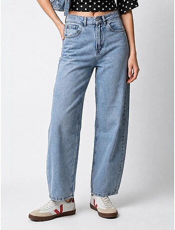 Jean large en denim de coton, taille haute mixray