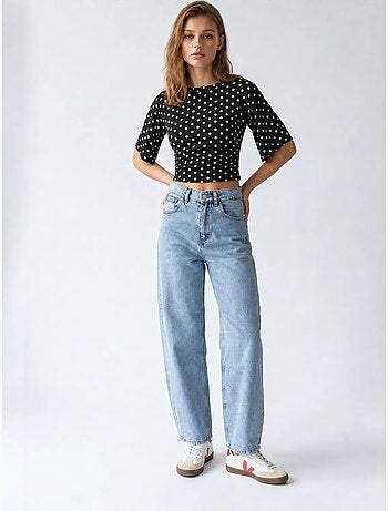 Jean large en denim de coton, taille haute mixray