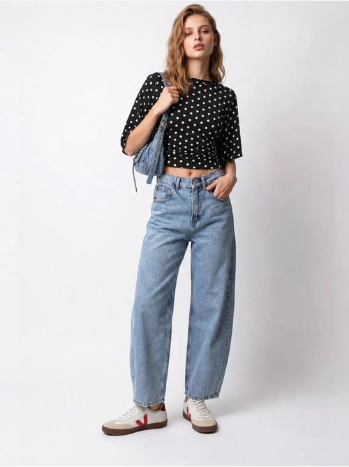 Jean large en denim de coton, taille haute mixray - Kiabi Jean large en denim de coton, taille haute mixray - Kiabi
