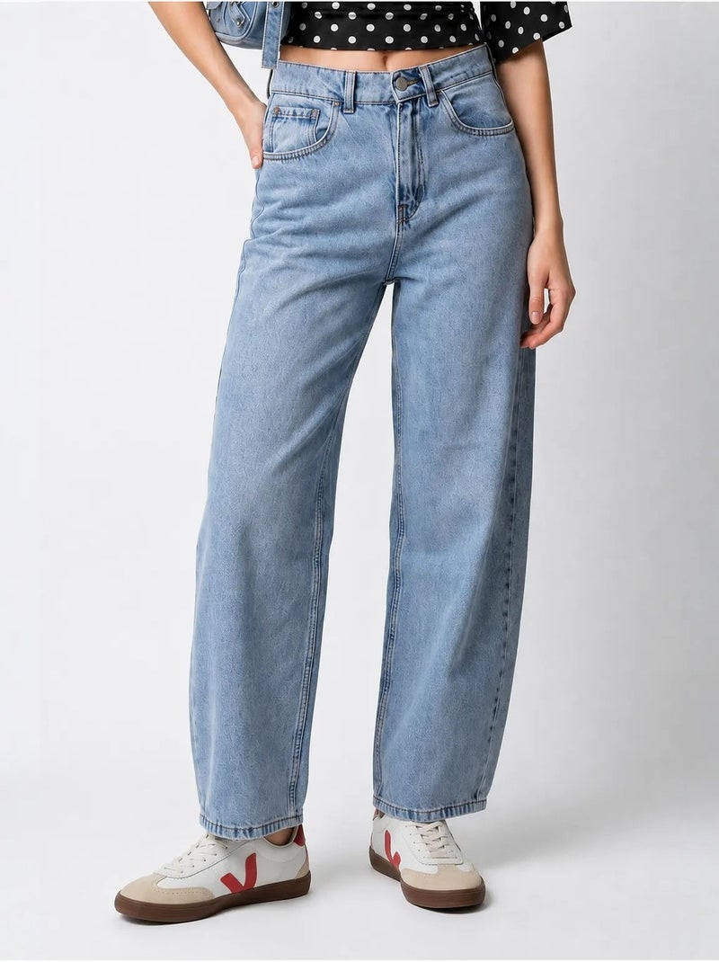 Jean large en denim de coton, taille haute mixray Bleu saphir - Kiabi