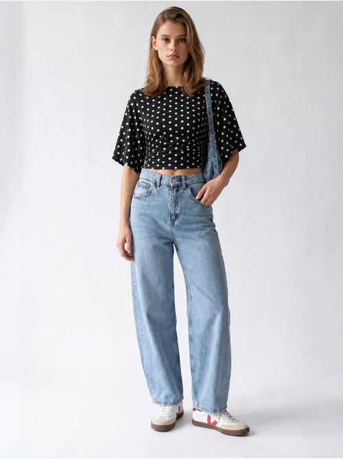 Jean large en denim de coton, taille haute mixray - Kiabi Jean large en denim de coton, taille haute mixray - Kiabi