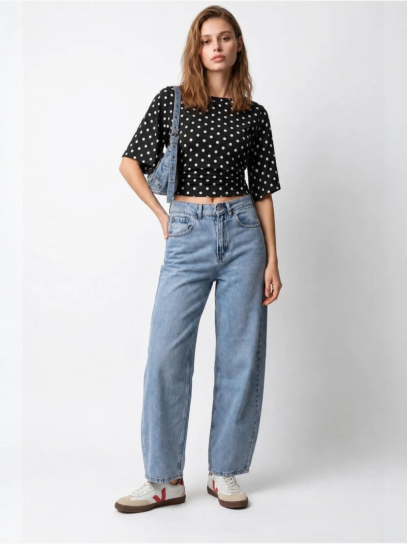 Jean large en denim de coton, taille haute mixray Bleu saphir - Kiabi