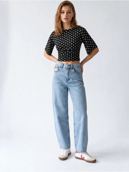 Jean large en denim de coton, taille haute mixray - Kiabi Jean large en denim de coton, taille haute mixray - Kiabi