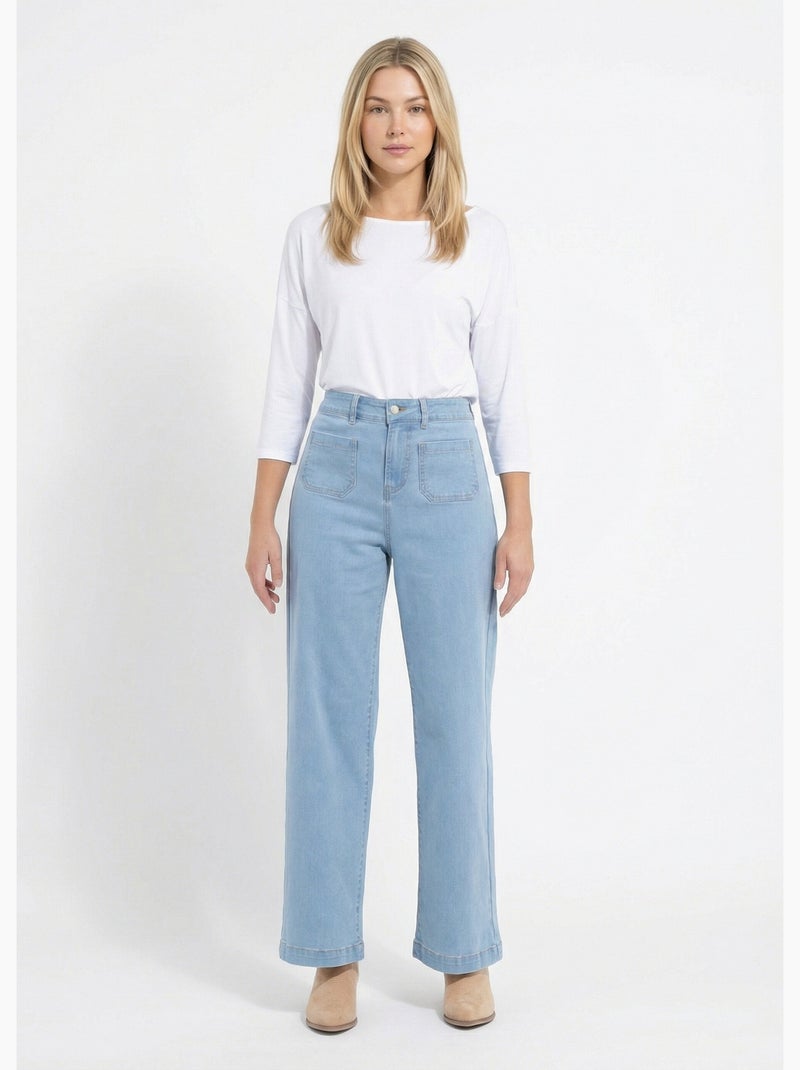 Jean large femme denim stretch - afibel Blanc cassé - Kiabi