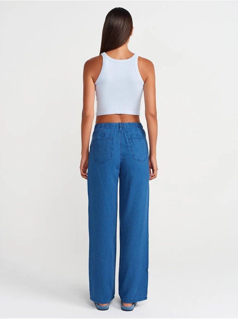 Jean Large Rayé En Tencel À Taille Mi-haute Bleu roi - Kiabi