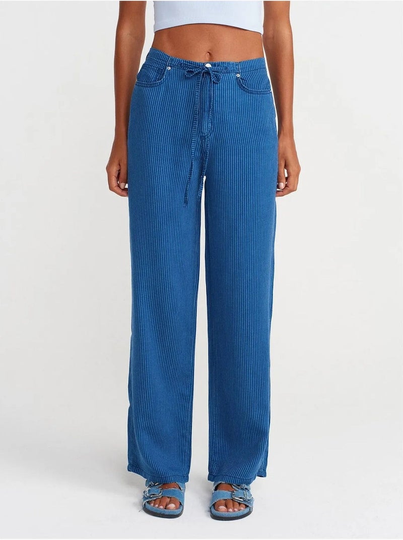 Jean Large Rayé En Tencel À Taille Mi-haute Bleu roi - Kiabi