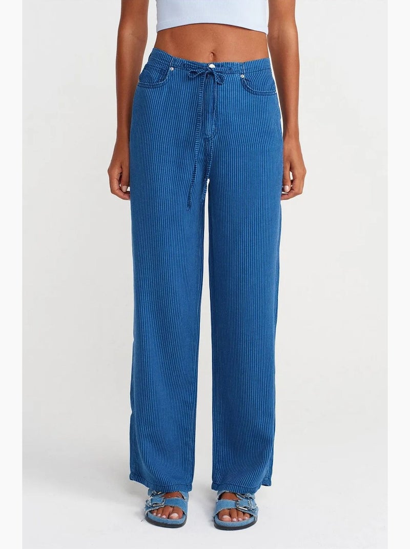 Jean large rayé en tencel à taille mi-haute dilvin Bleu saphir - Kiabi