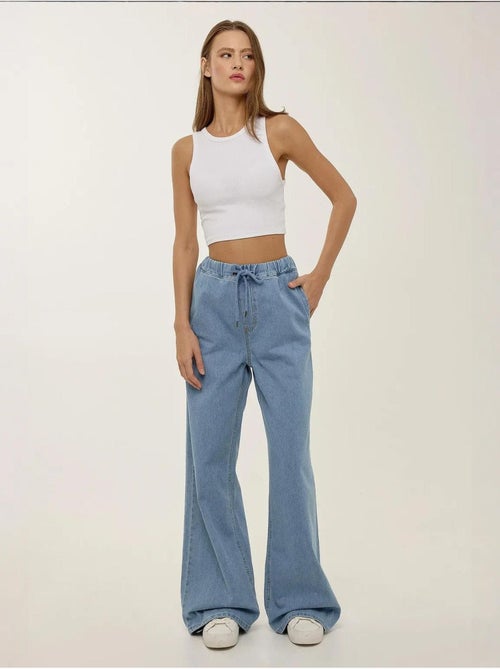 Jean large taille haute à cordon - Kiabi Jean large taille haute à cordon - Kiabi