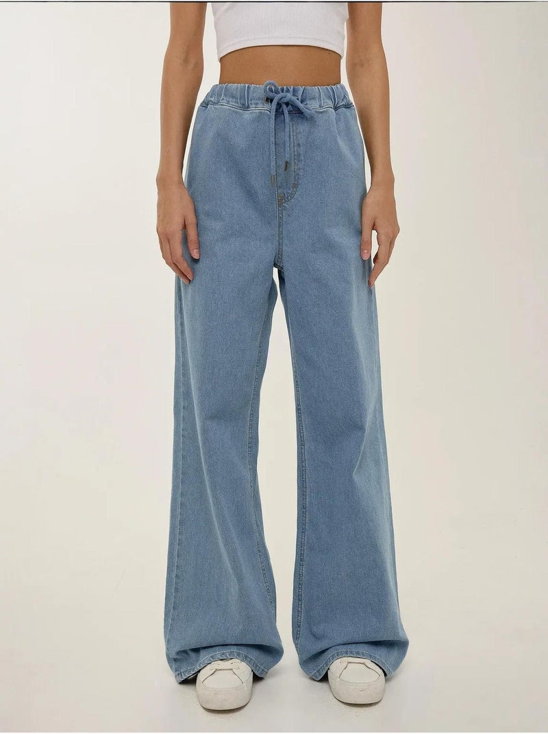 Jean large taille haute à cordon Bleu - Kiabi