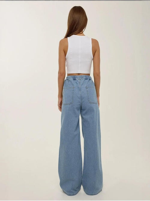 Jean large taille haute à cordon - Kiabi Jean large taille haute à cordon - Kiabi