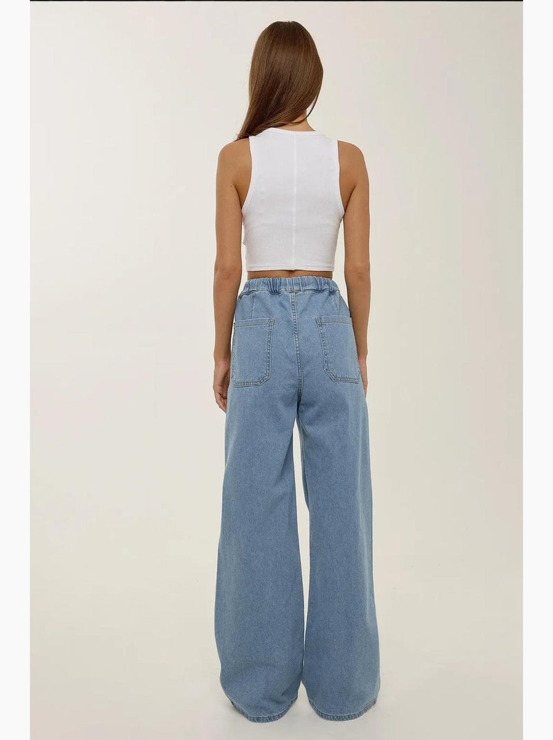 Jean large taille haute à cordon hiccup Bleu - Kiabi
