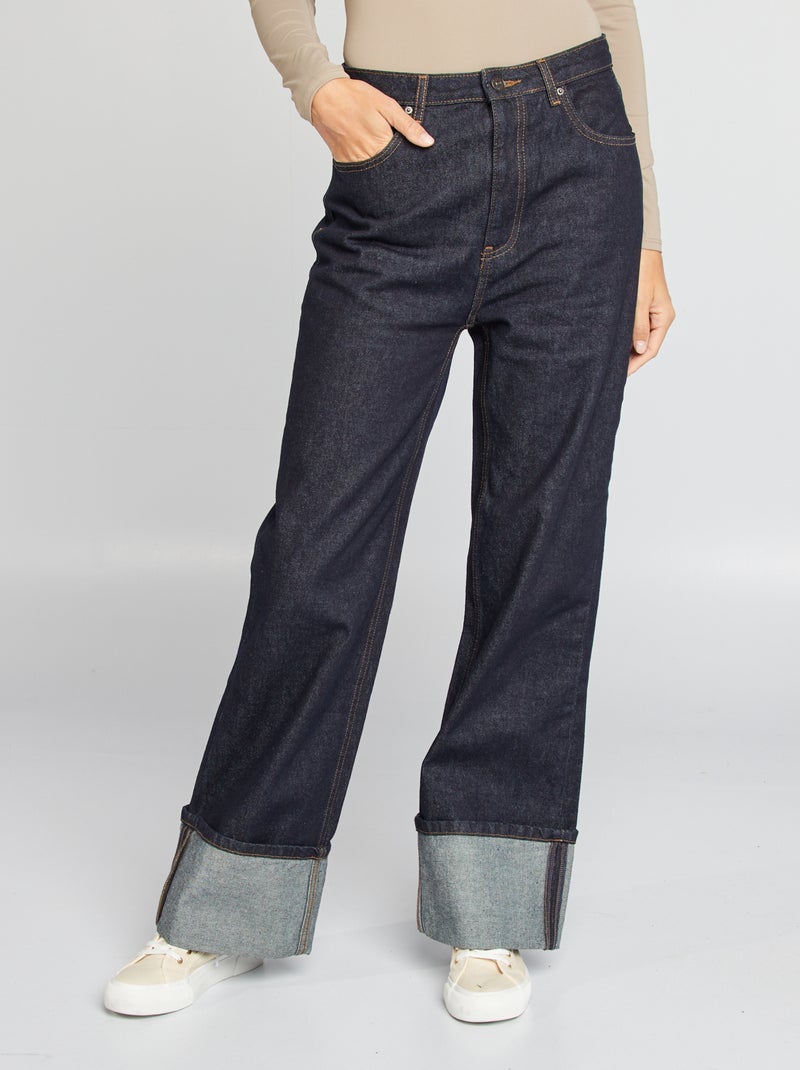Jean large taille haute avec revers Bleu brut - Kiabi