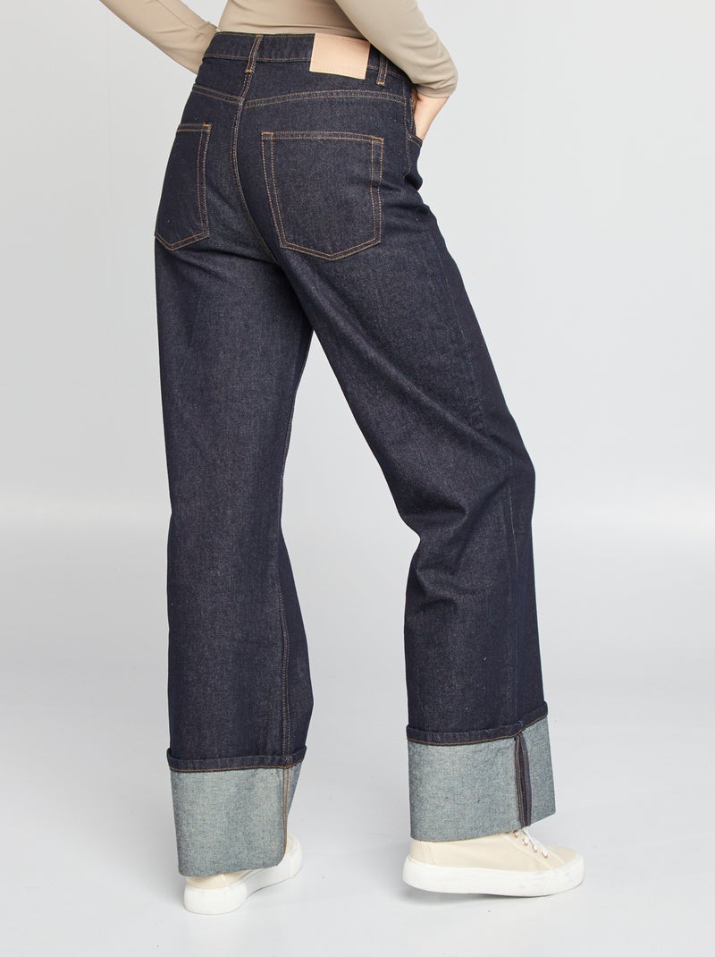 Jean large taille haute avec revers Bleu brut - Kiabi
